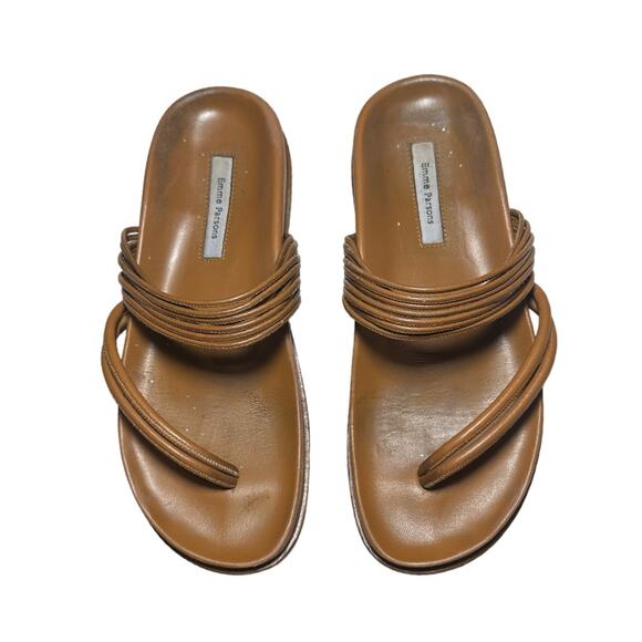 Emme Parsons Roma Tobacco Leather Thong Flat Slides Sandals Size 40 - Picture 1 of 7